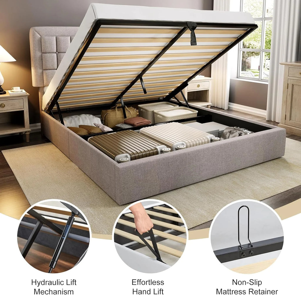 King Size Lift Up Storage Upholstered Platform Bed Frame P180
