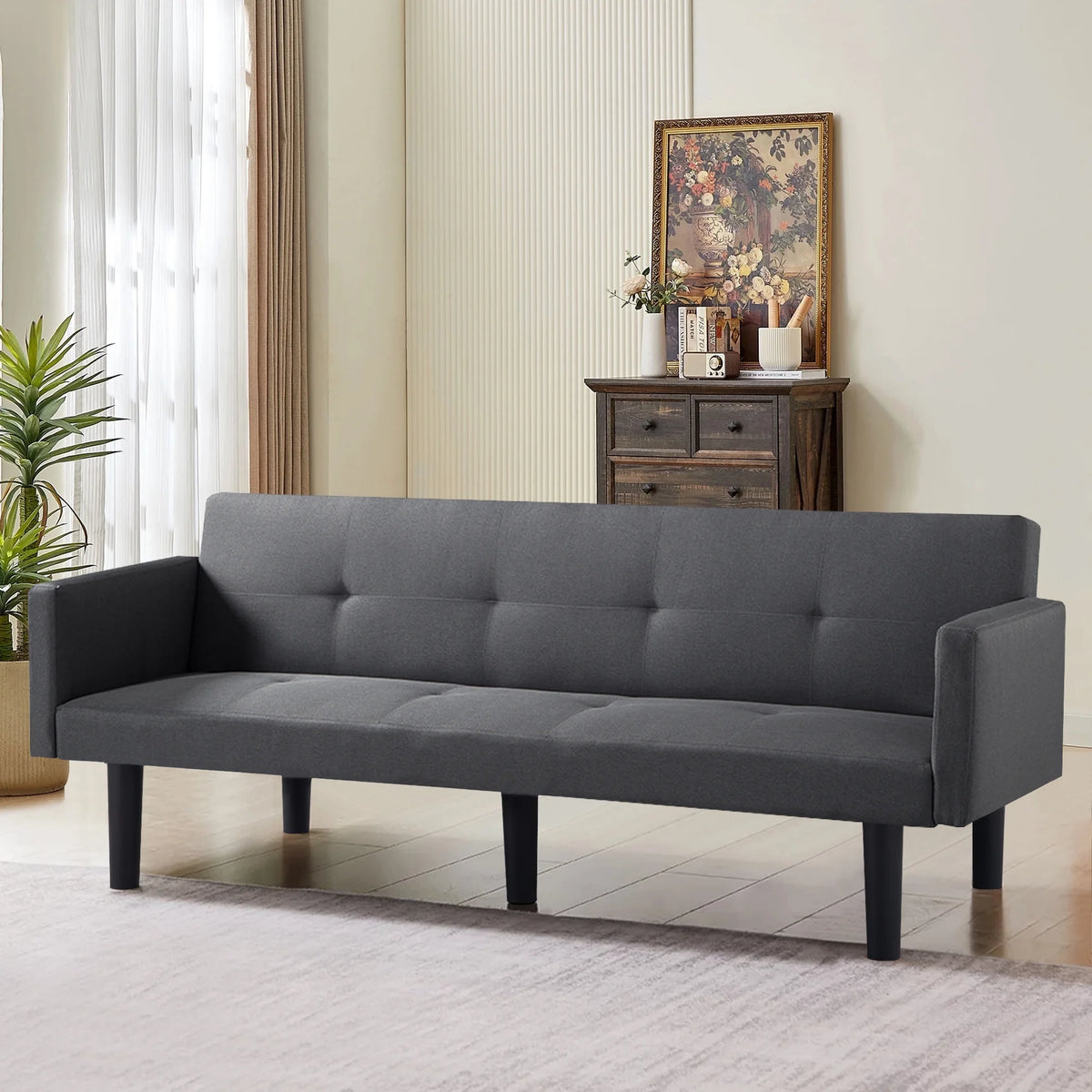 Blue Faux Suede Futon Sofa Bed K93258