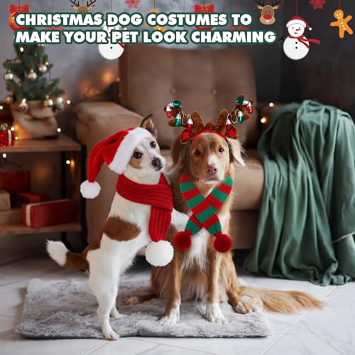 4 Pcs Dog Christmas Antlers Headband Scarf Set Q6982