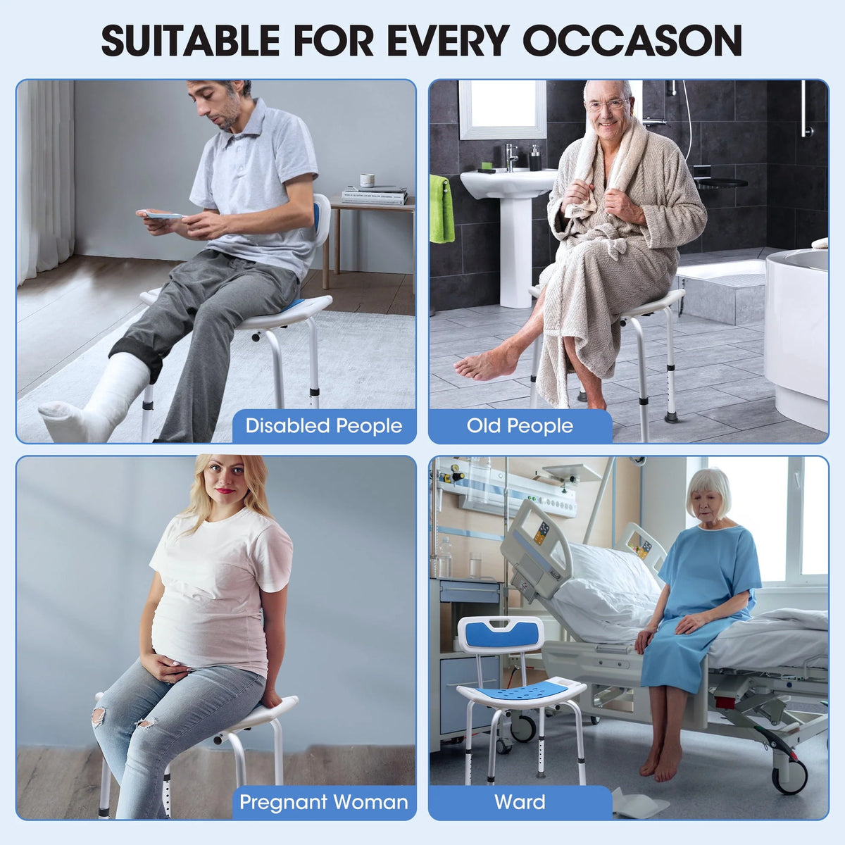 Bath and Shower Chair with Back and Padded Armrests, Height Adjustable L23416