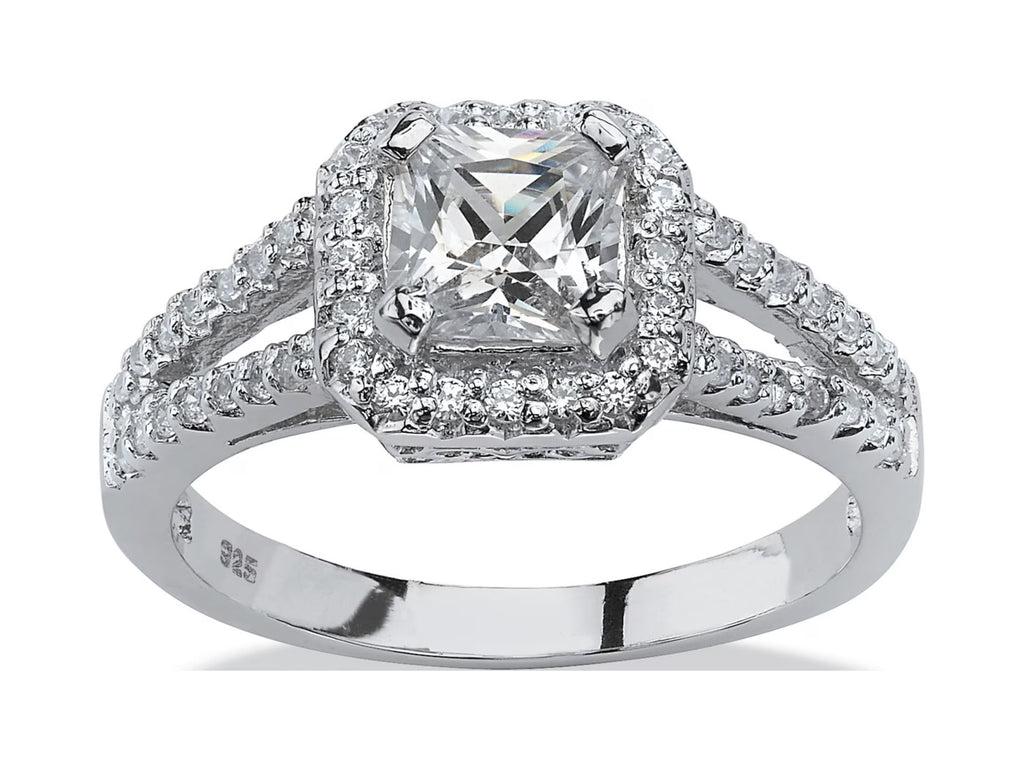 Princess-Cut Cubic Zirconia Engagement Ring in Platinum over Sterling Silver O434