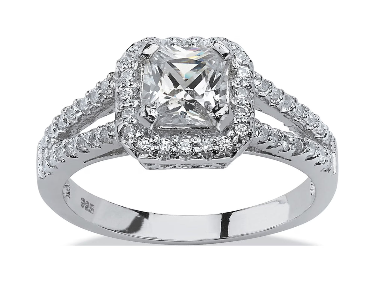 Princess-Cut Cubic Zirconia Engagement Ring in Platinum over Sterling Silver O434