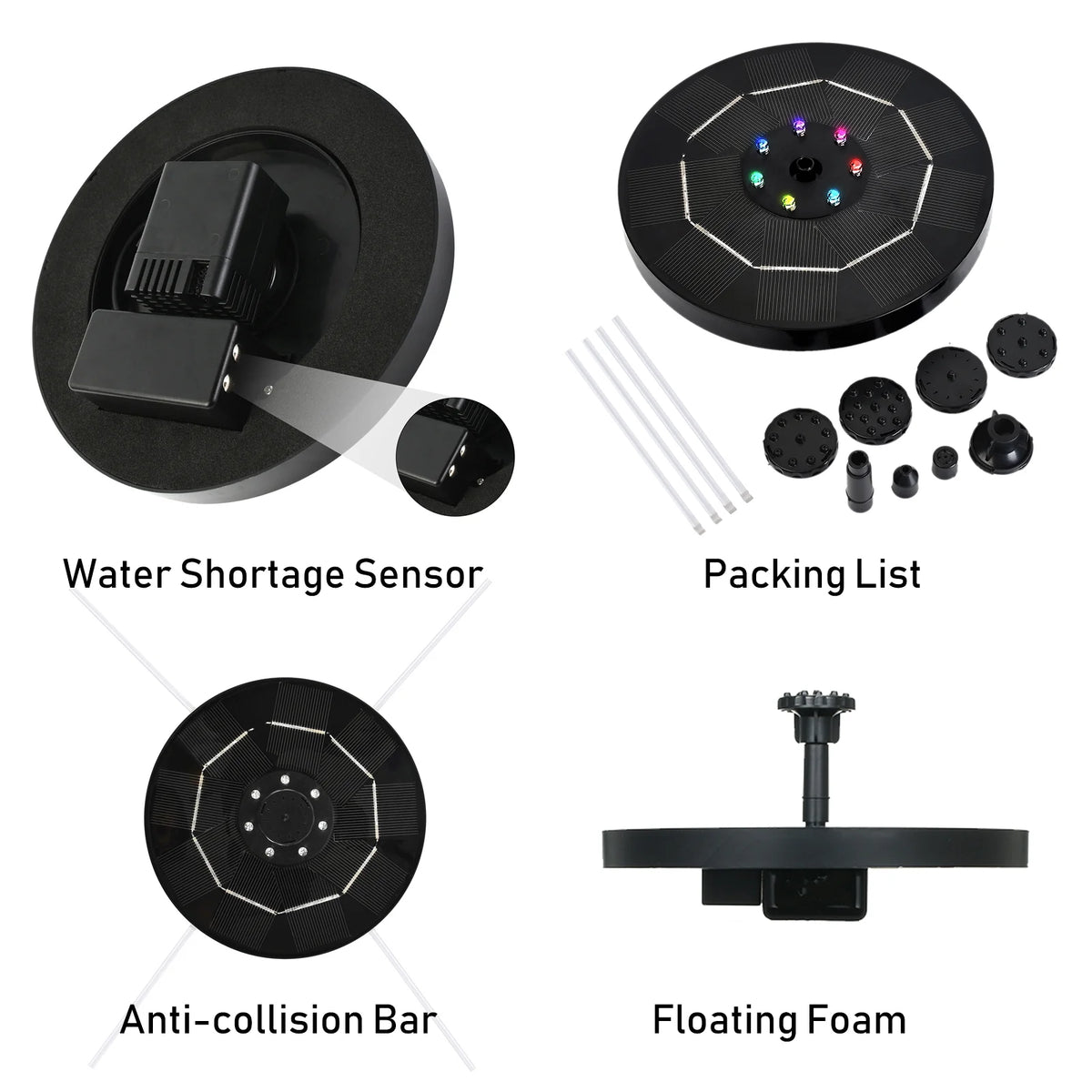 Solar Fountain Pump with 1800mAh Battery 6 Nozzles O740185