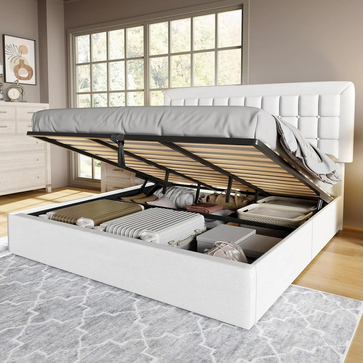 King Size Lift Up Storage Upholstered Platform Bed Frame P180