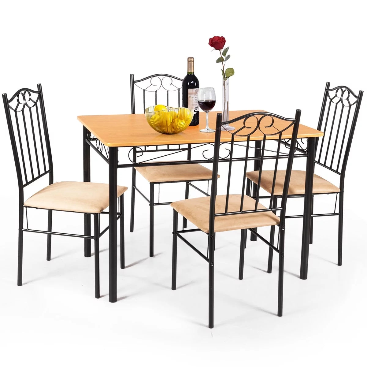 5 PC Wood Metal Dining Set V8848