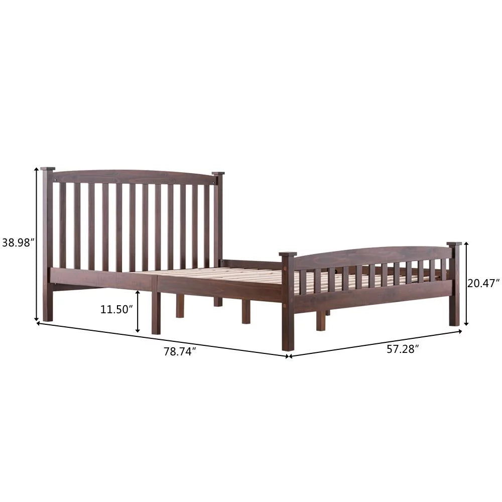 Walnut Full Wood Platform Bed with Headboard and Footboard F73330
