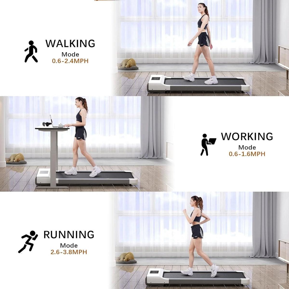 Walking Pad Treadmill 2 in 1 with Remote Control LED Display White T3279