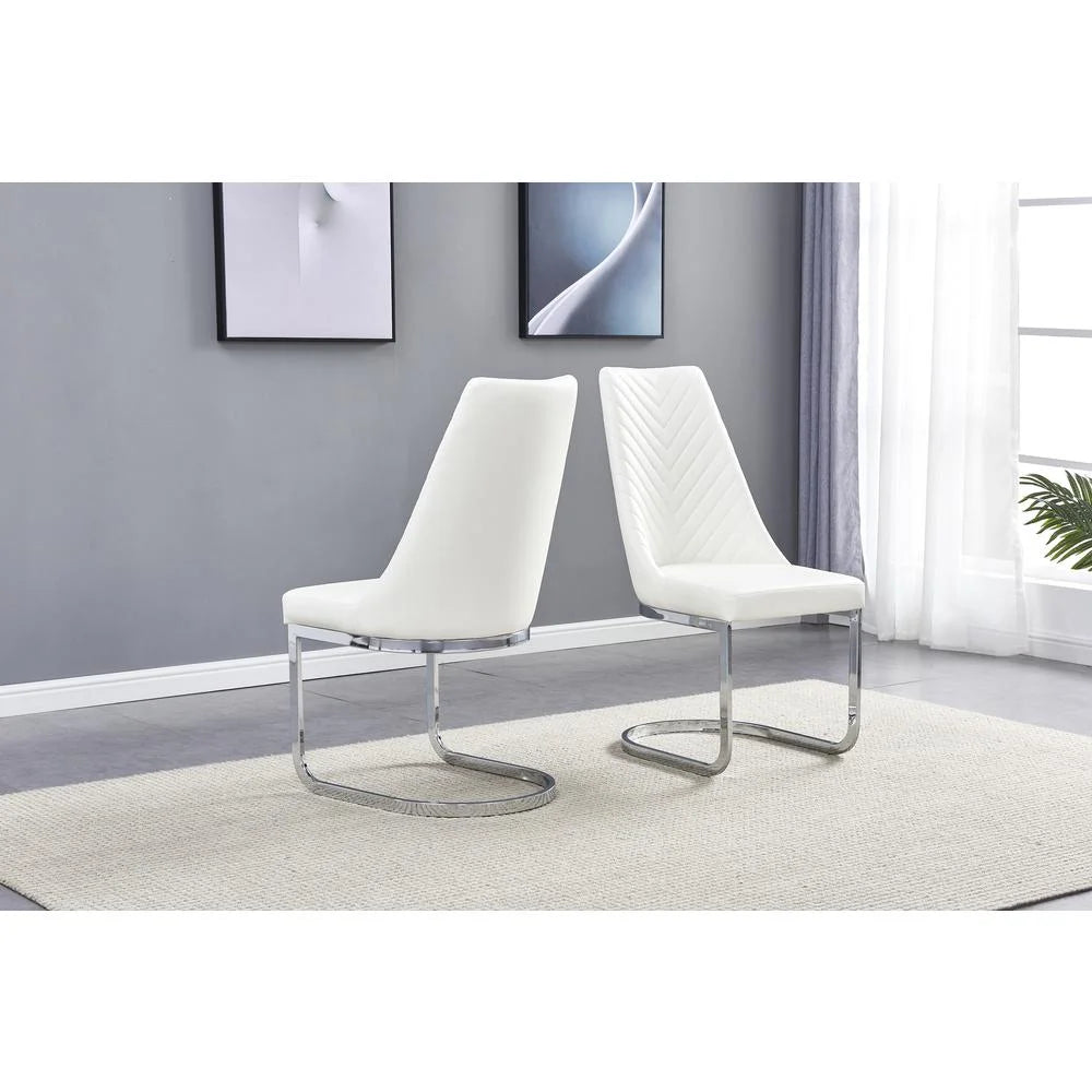 5pc Faux Marble Chrome Chairs White Faux Leather P352171