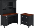 Antique Black Computer Desk with Hutch and 2 Drawer Lateral File Cabinet N93601