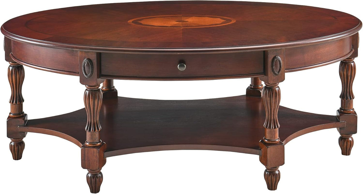 Solid Wood Oval End Table with Tempered Glass and Storage Shelf Walnut P407