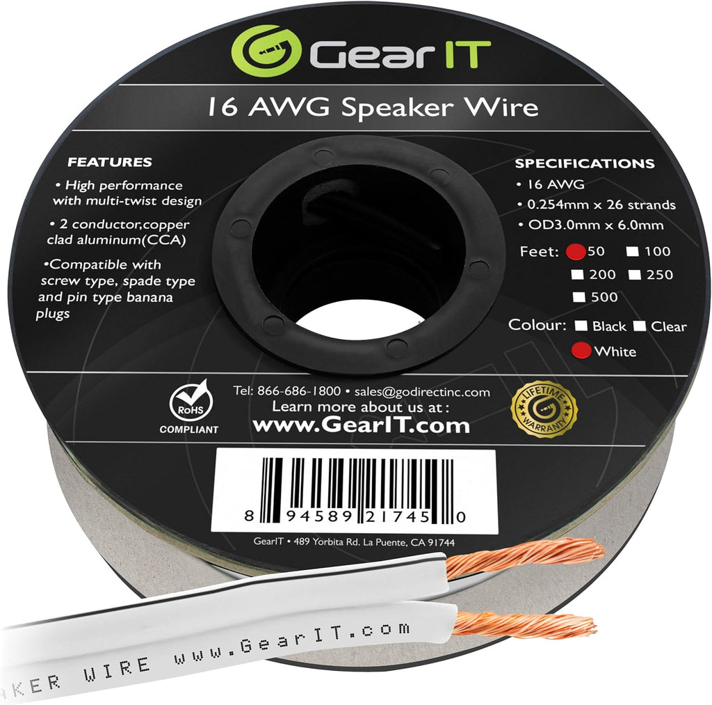 16AWG Black Speaker Wire Cable 500 Feet P2114
