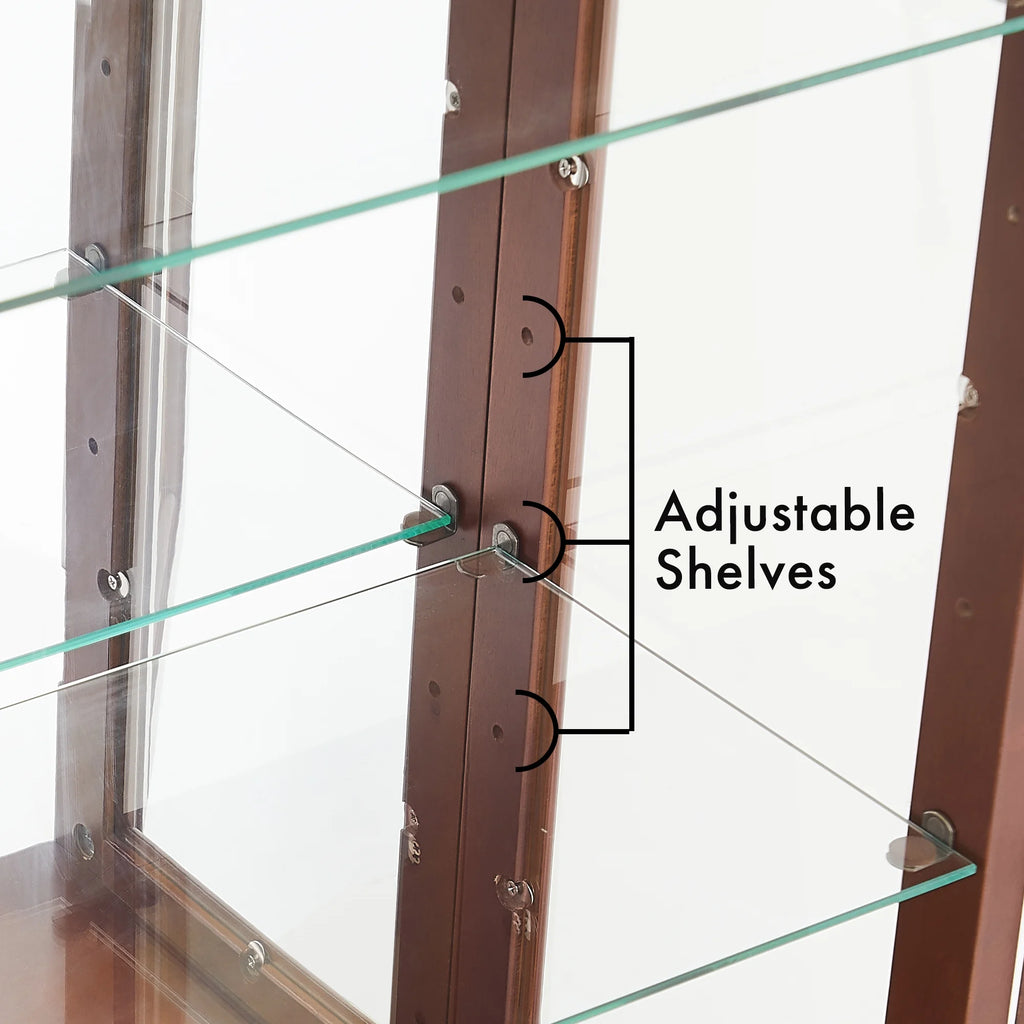 3 Shelf Lighted Curio Cabinet with Adjustable Shelves and Mirrored Back Panel Q81326