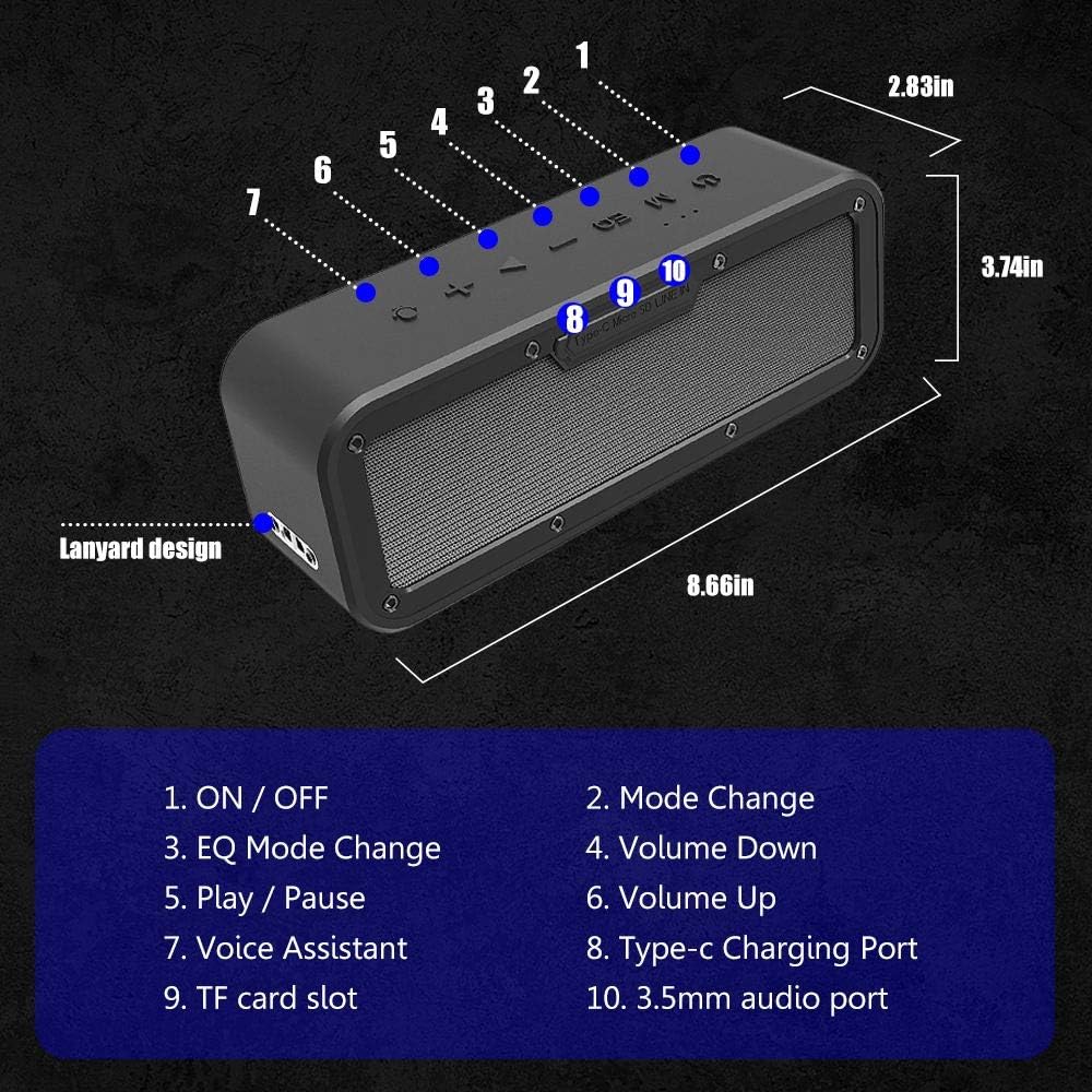 Black Portable IPX7 Waterproof Bluetooth Speaker Q292377