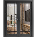 Matte Black Clear Glass Sliding French Double Pocket Doors Y72155