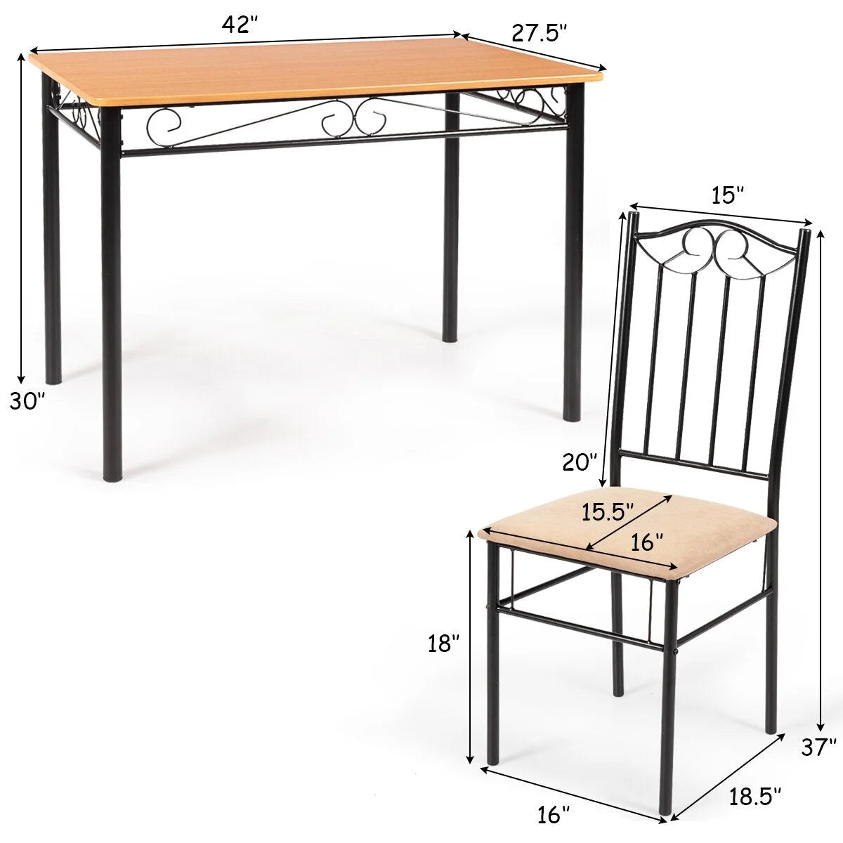 5 PC Wood Metal Dining Set V8848