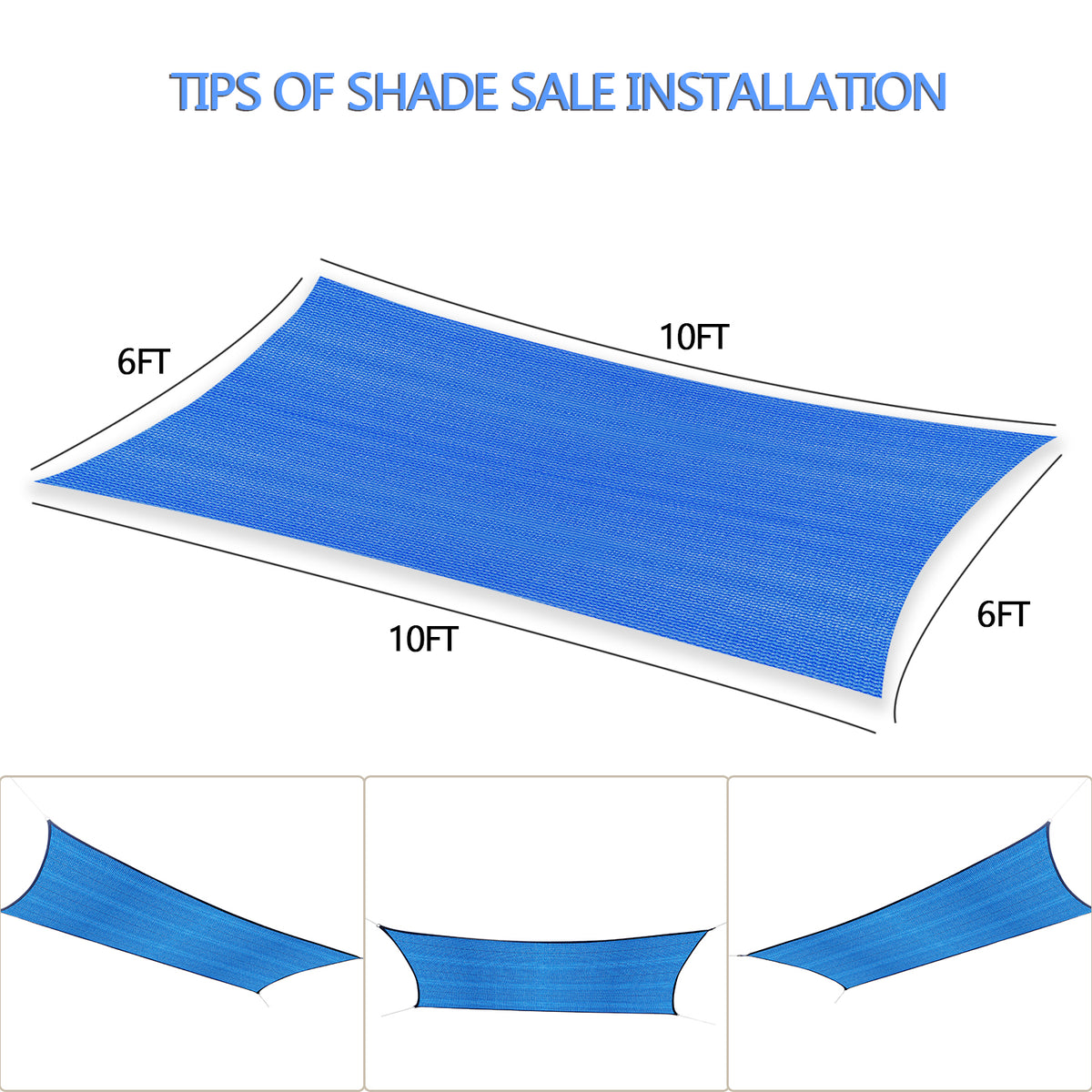 Rectangle Sun Shade Sails 6'x 10' Blue B43420