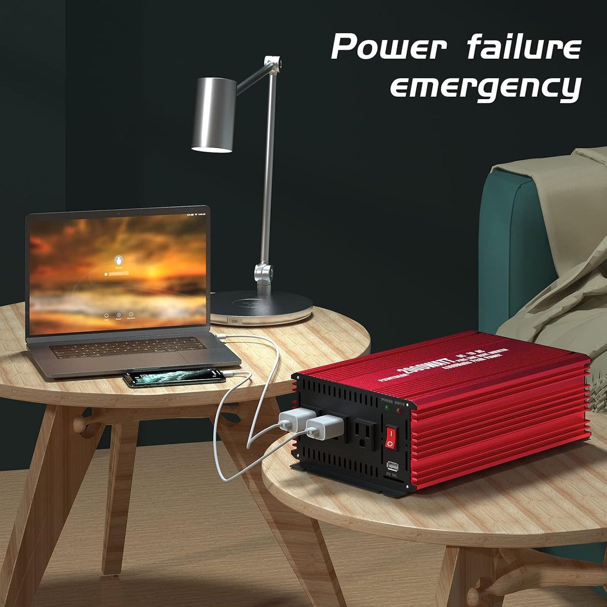 2000 Watt Power Inverter with USB Ports and AC Outlets W6199
