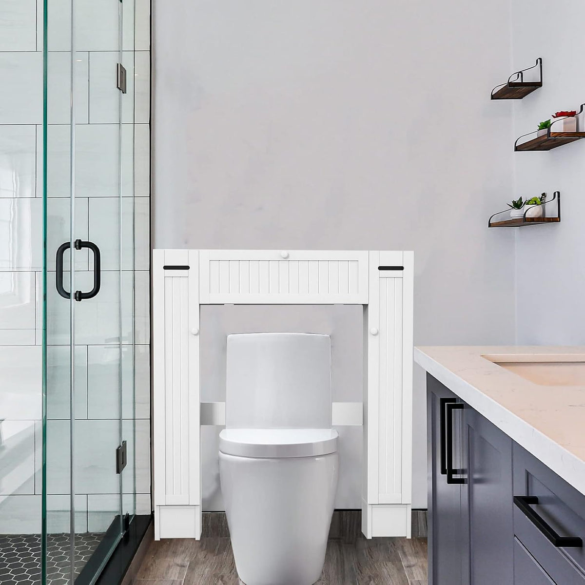 White Freestanding Over The Toilet Cabinet with 2 Side Doors K61105