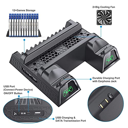 PS4 Cooling Fan Stand with Controller Charger and 12 Game Slots U18652
