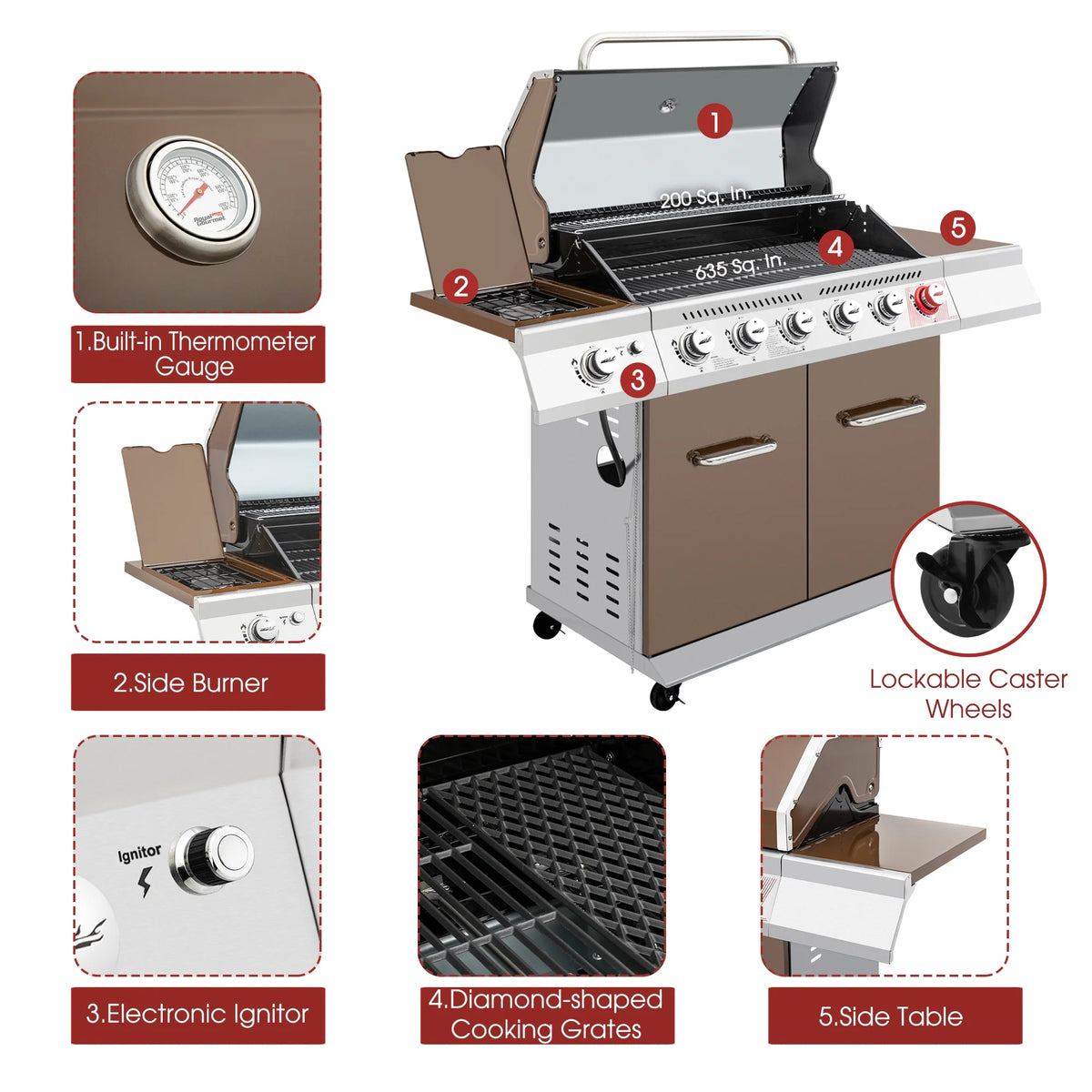 6-Burner Gas Grill with Sear Burner and Side Burner P33471