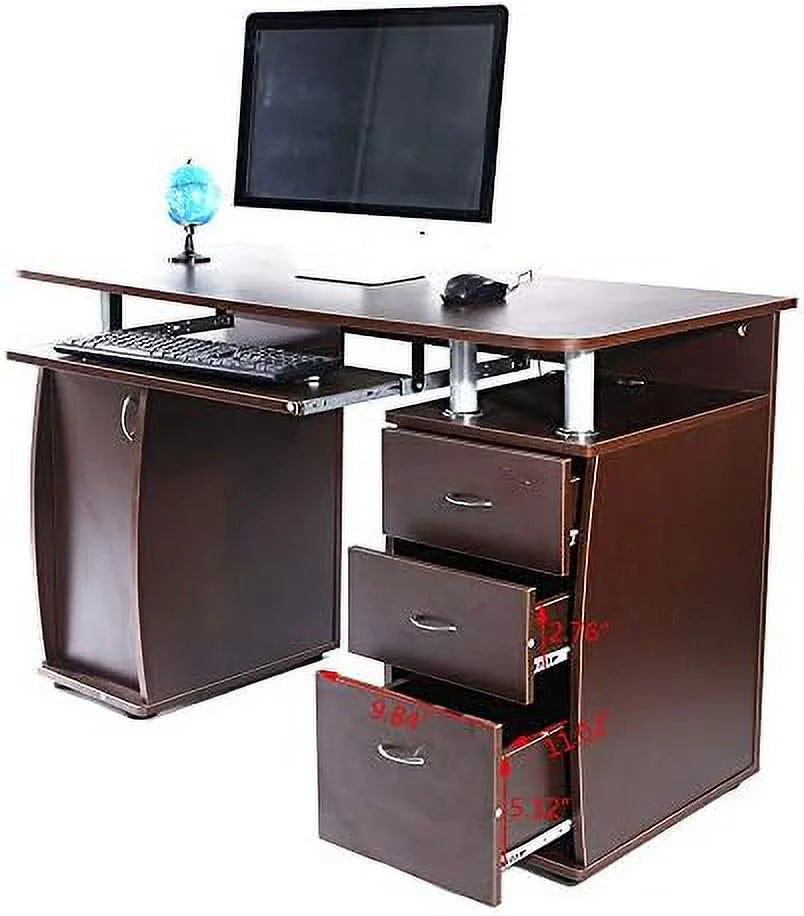 Wood Home Office Computer Desk with Sliding Keyboard Tray, 3 Drawers U8586
