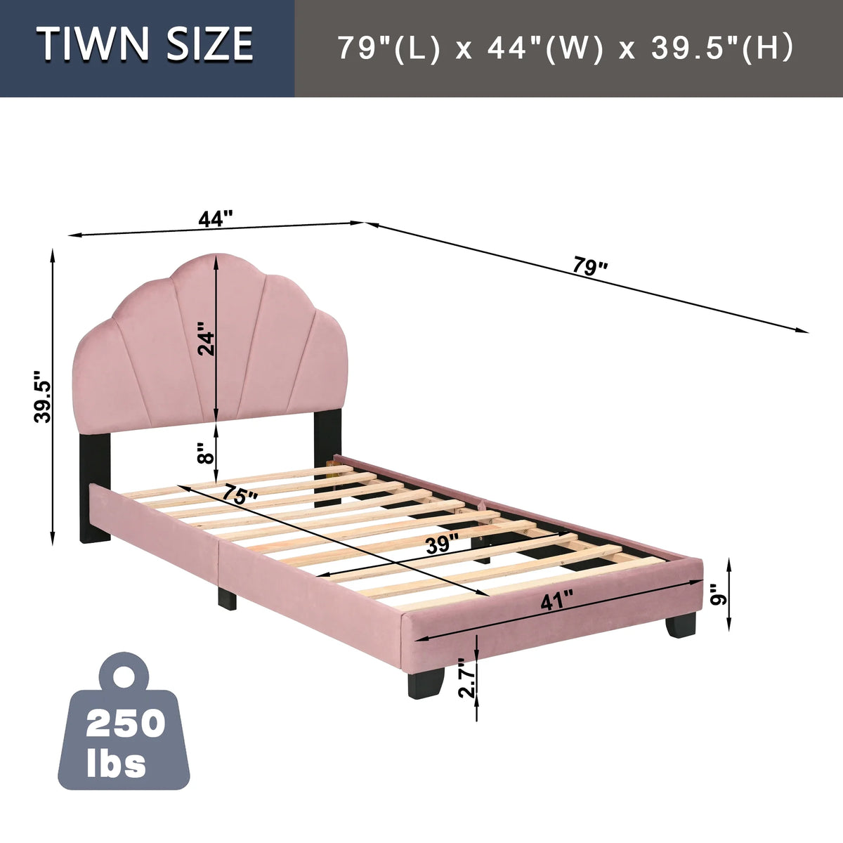 Pink Upholstered Twin Size Platform Bed G98960