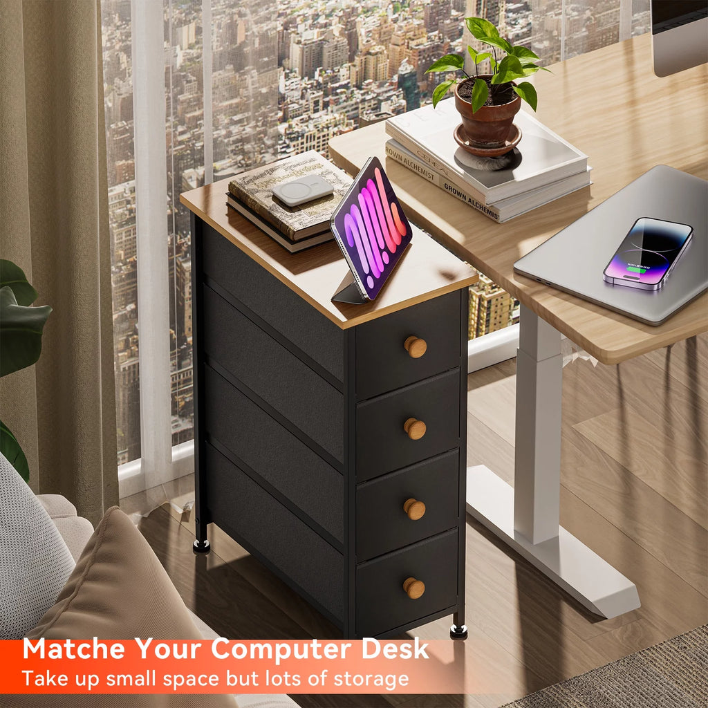 Black 4 Drawer Narrow Dresser Storage Tower S2352