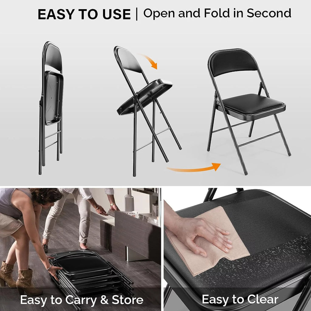Black Set of 10 Folding Chairs O772