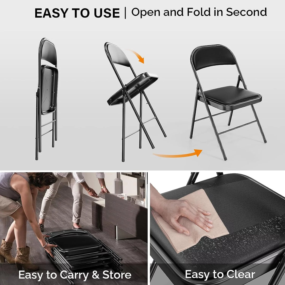Black Set of 10 Folding Chairs O772
