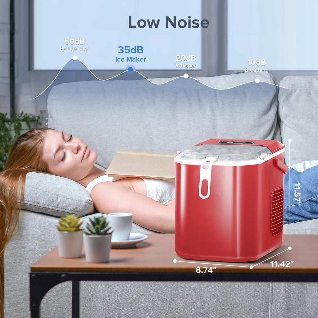 Countertop Portable Ice Maker Machine with Ice Scoop and Handle, Red W1197