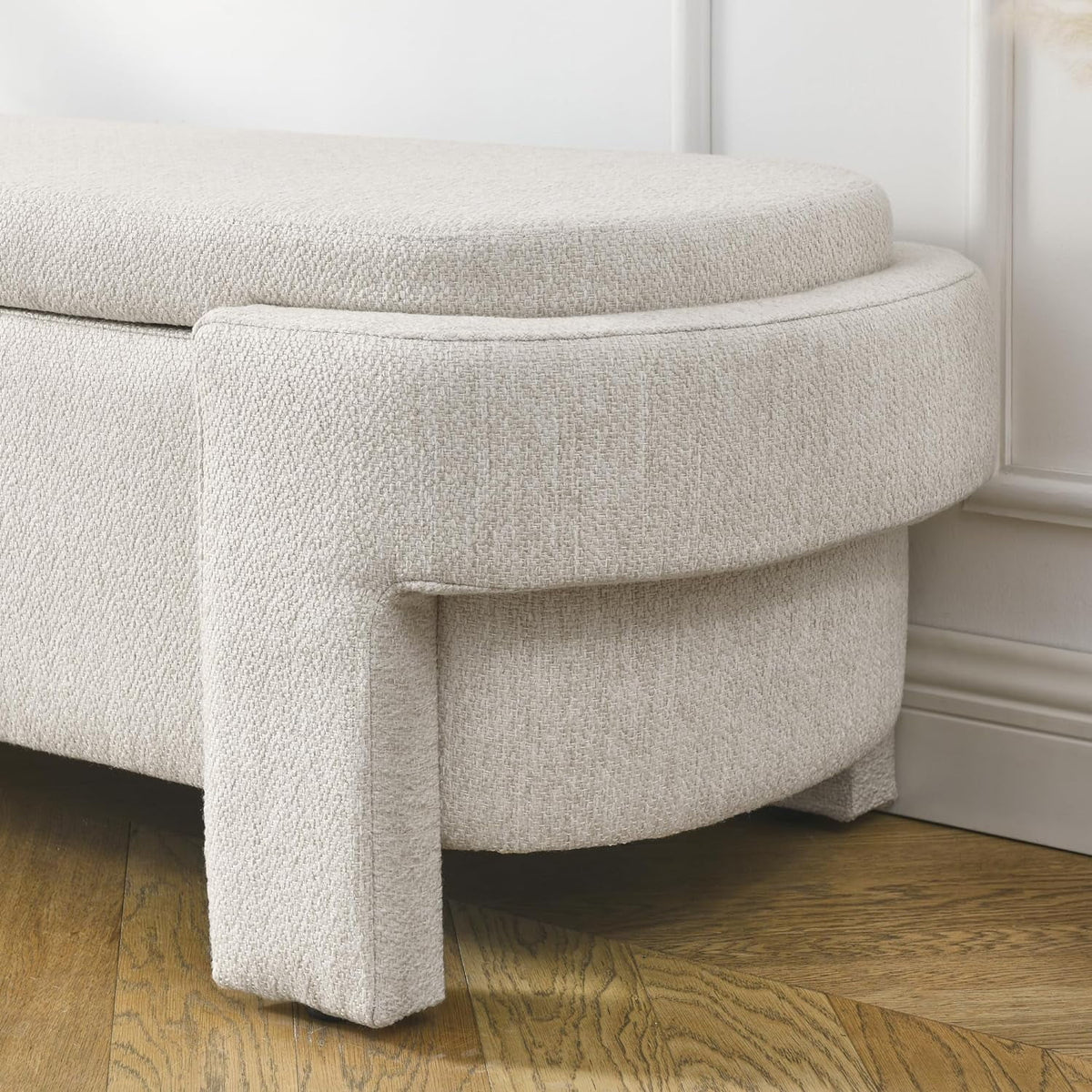 51.5" Oval Linen Fabric Upholstered Storage Bench C27857