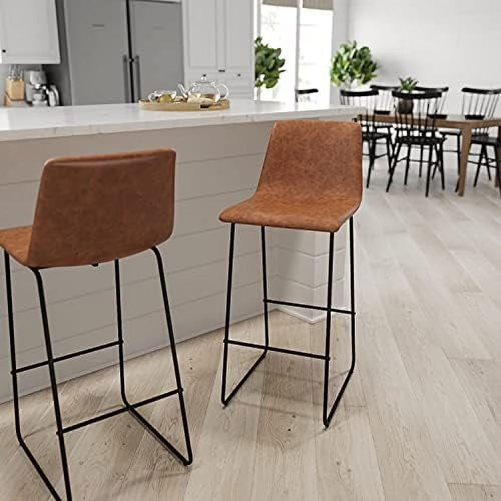 Light Brown Faux Leather Bucket Seat Stools J8516