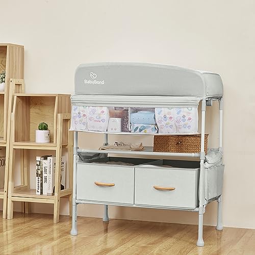 Grey Foldable Baby Changing Table with 2 Storage Baskets W920186