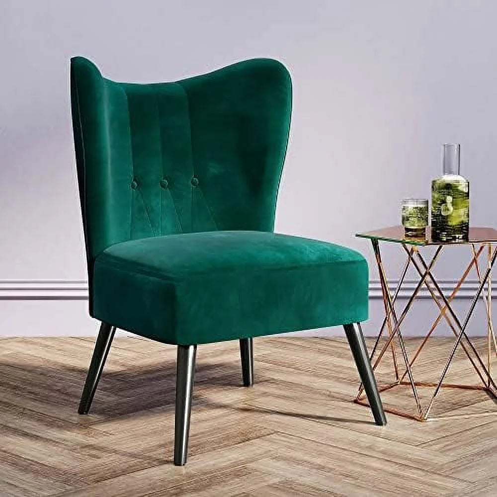 Green Velvet Upholstered Accent Chair with Wood Legs W2300