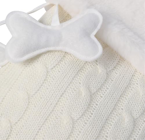 White Knit Cat Paw Christmas Stockings with Faux Fur Cuff S239