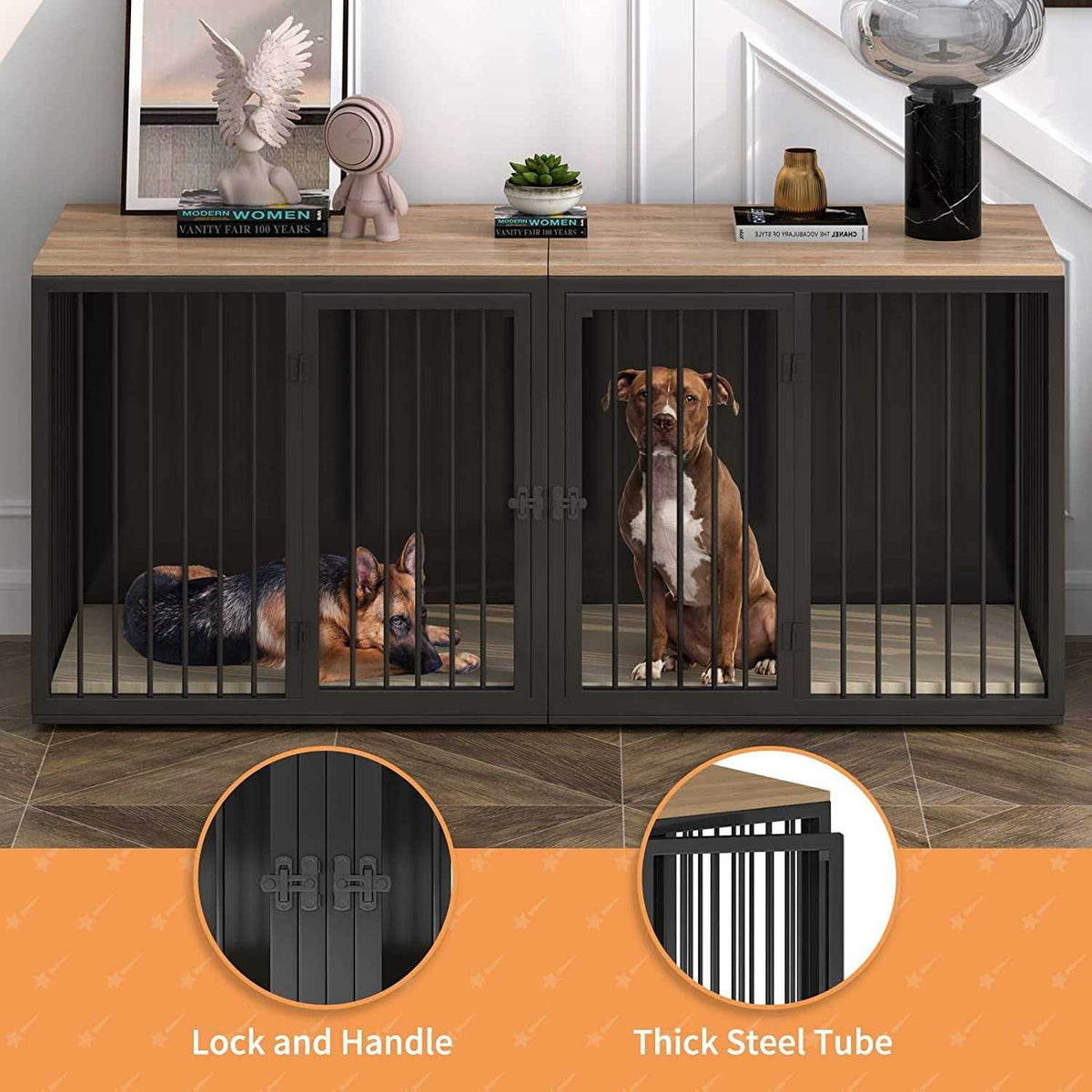 Wooden Dog Crate Furniture with Double Doors U567