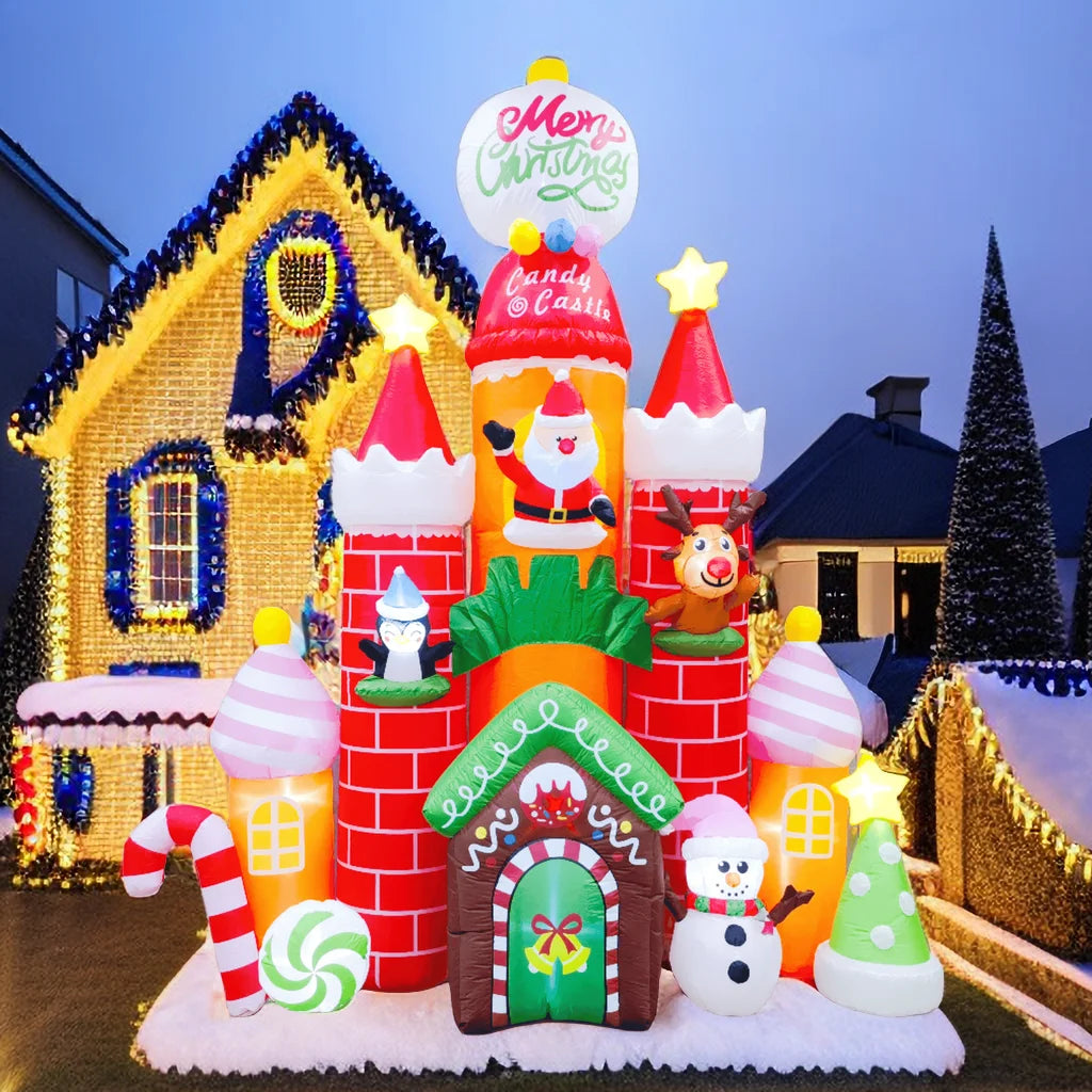 Inflatable Candy Castle Christmas Yard Decorations with LED Light and Air Blower A666