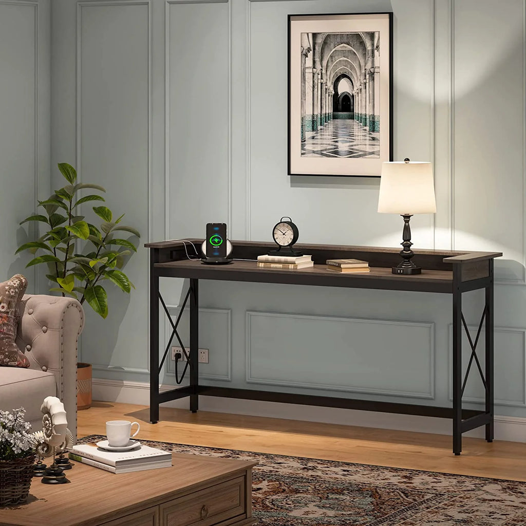 Grey 70.9 inch Console Table with Outlets and USB Ports Z63283