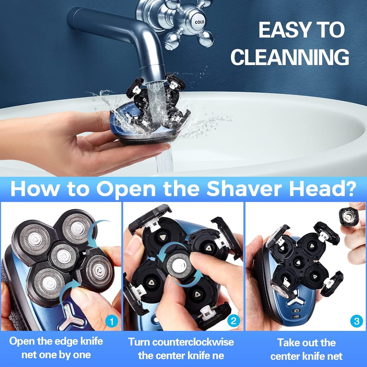 5 in 1 Cordless Waterproof Electric Rotary Head Shaver F925