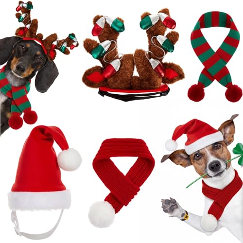 4 Pcs Dog Christmas Antlers Headband Scarf Set Q6982