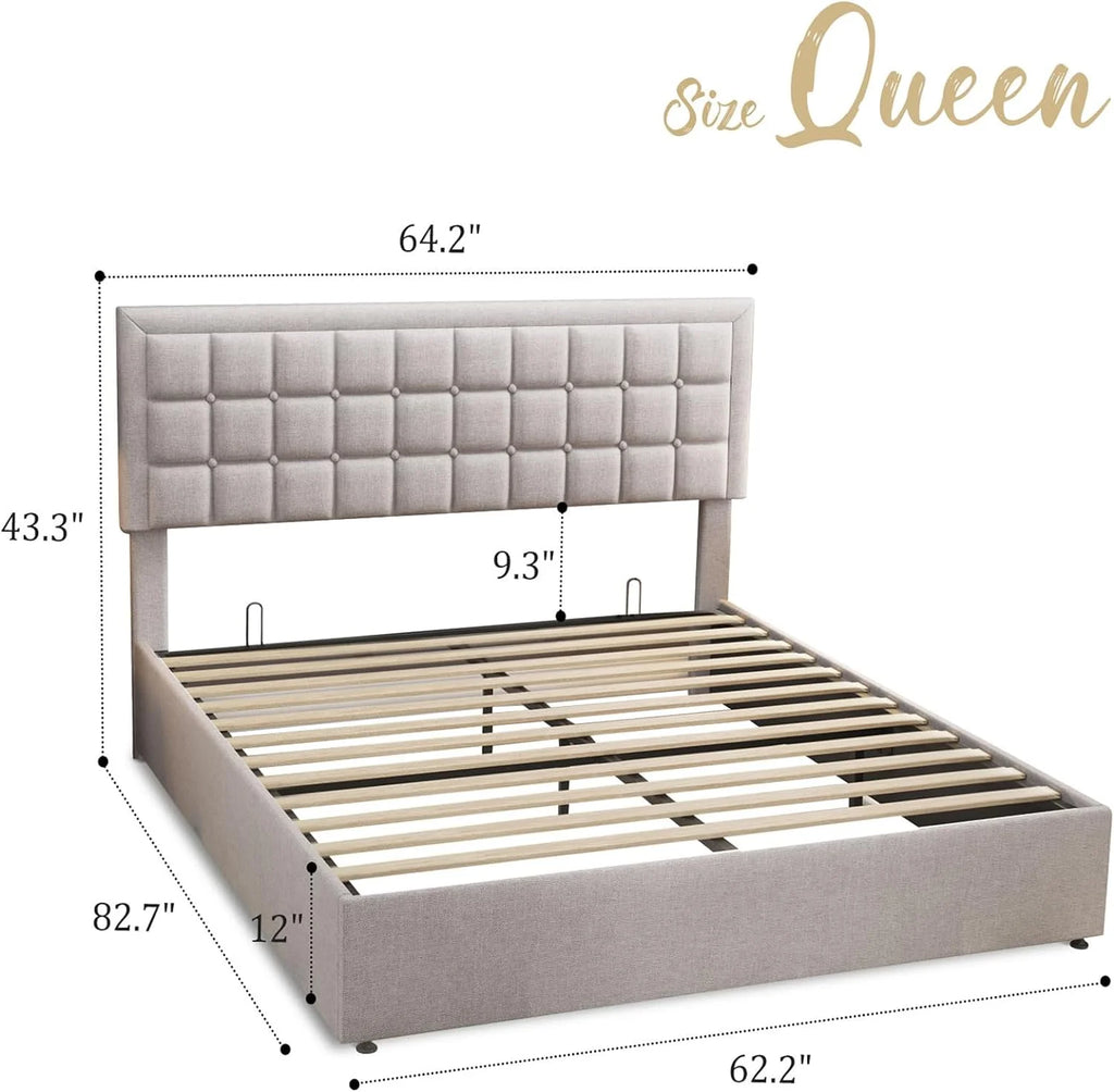 King Size Lift Up Storage Upholstered Platform Bed Frame P180