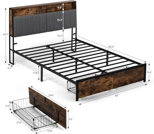 Queen Platform Bed Frame with LED Lights and Charging Station L448661