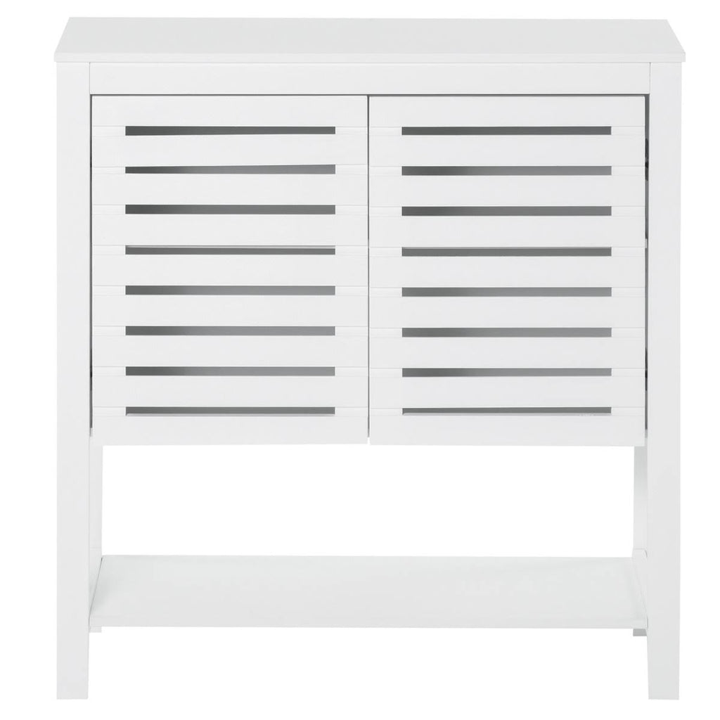 White Media Console Cabinet with Slat Double Doors and Adjustable Shelf J296317