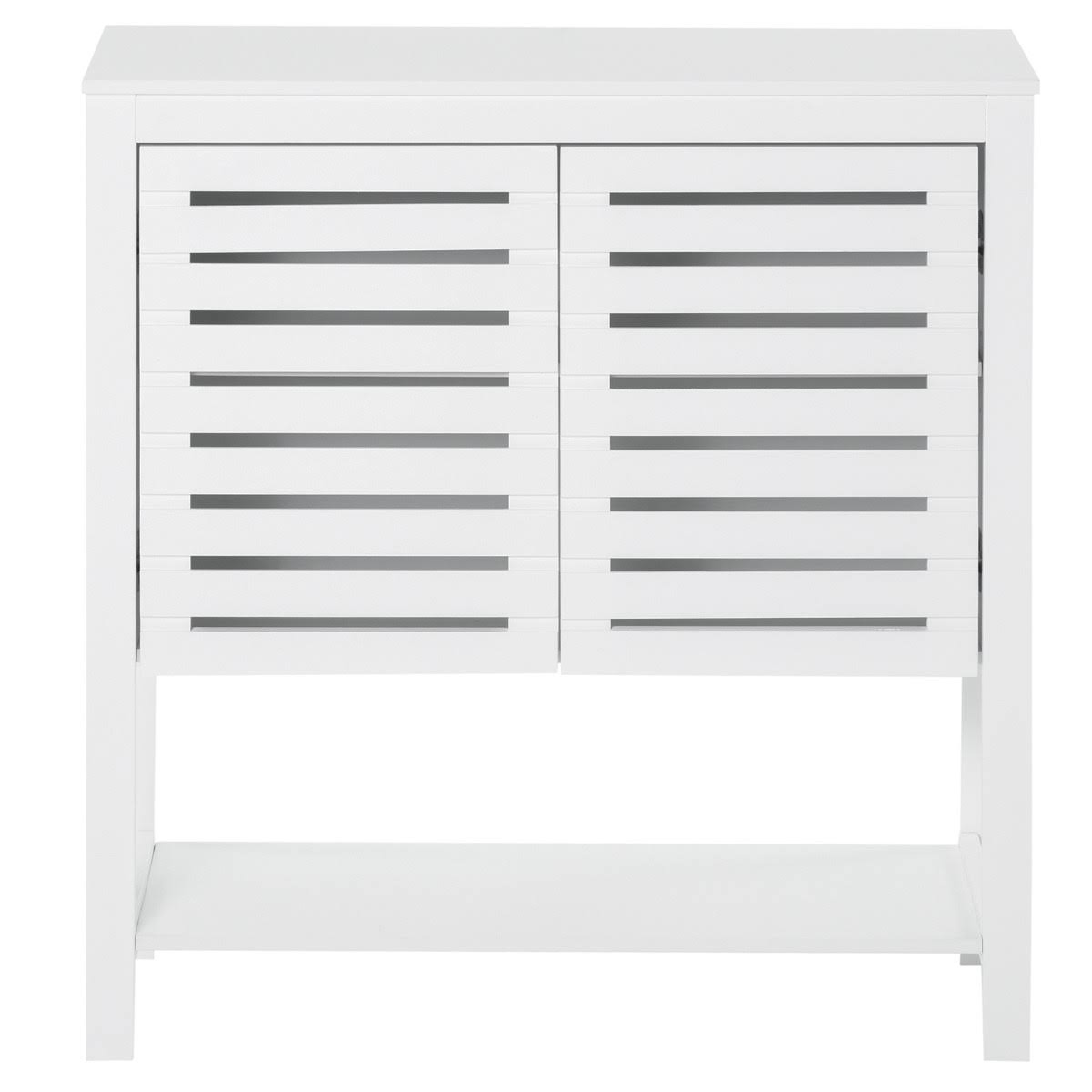 White Media Console Cabinet with Slat Double Doors and Adjustable Shelf J296317