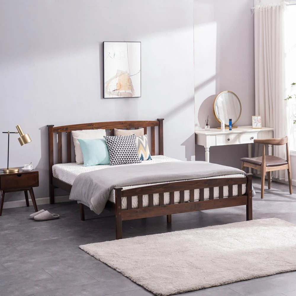 Walnut Full Wood Platform Bed with Headboard and Footboard F73330