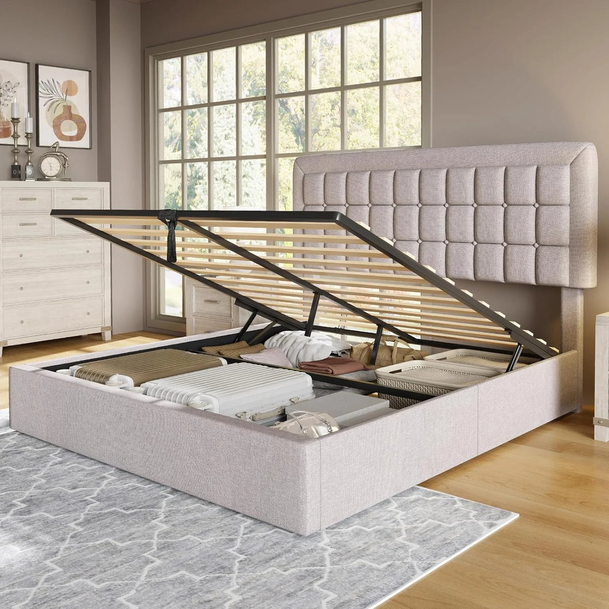 King Size Lift Up Storage Upholstered Platform Bed Frame P180