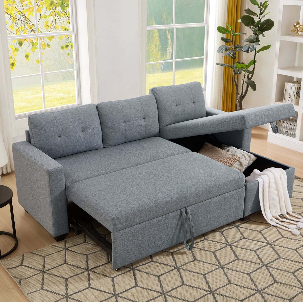 Linen Brown Convertible Sectional Sofa Z680