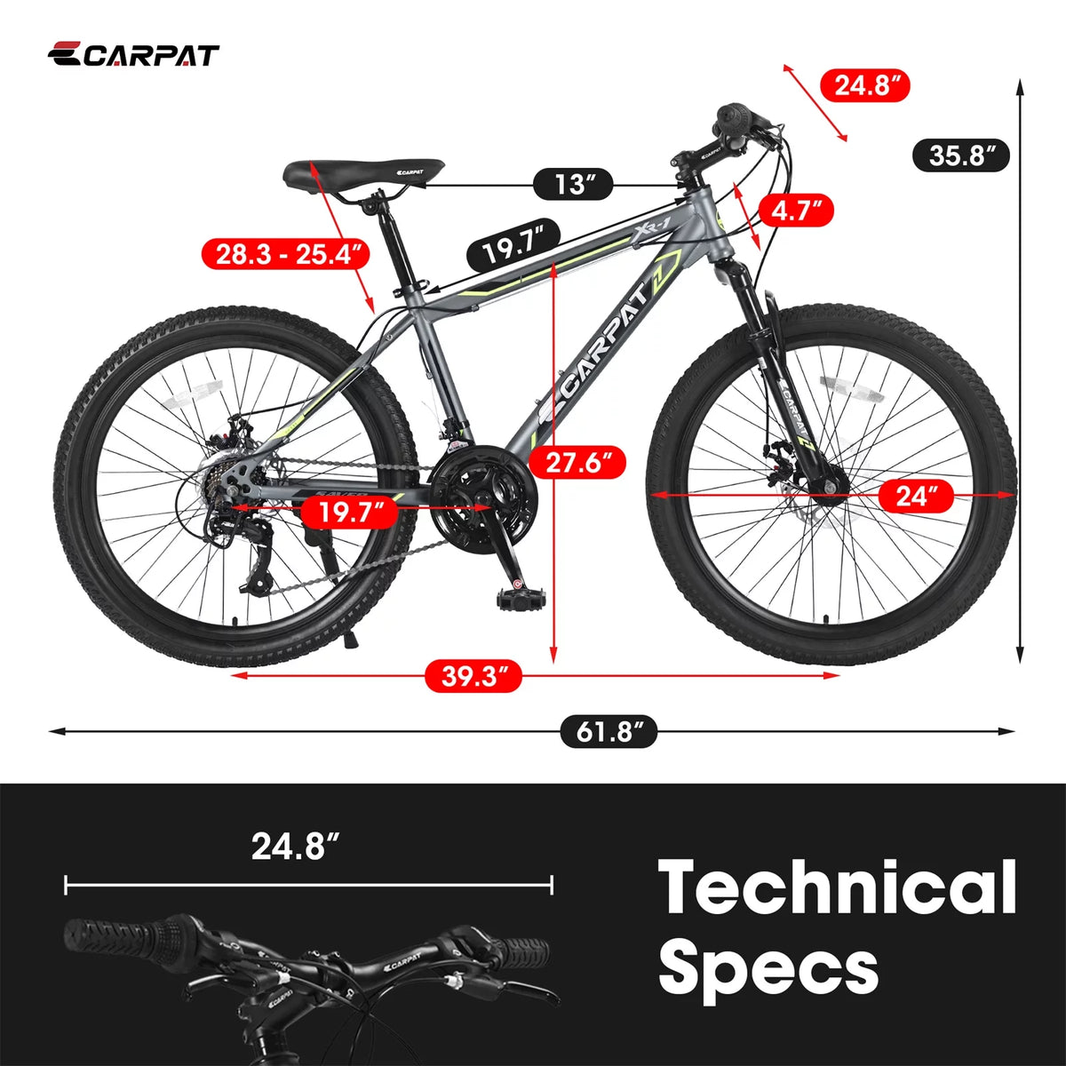 24 inch 21 Speed Mountain Bike with Dual Disc Brakes and Front Suspension B56671