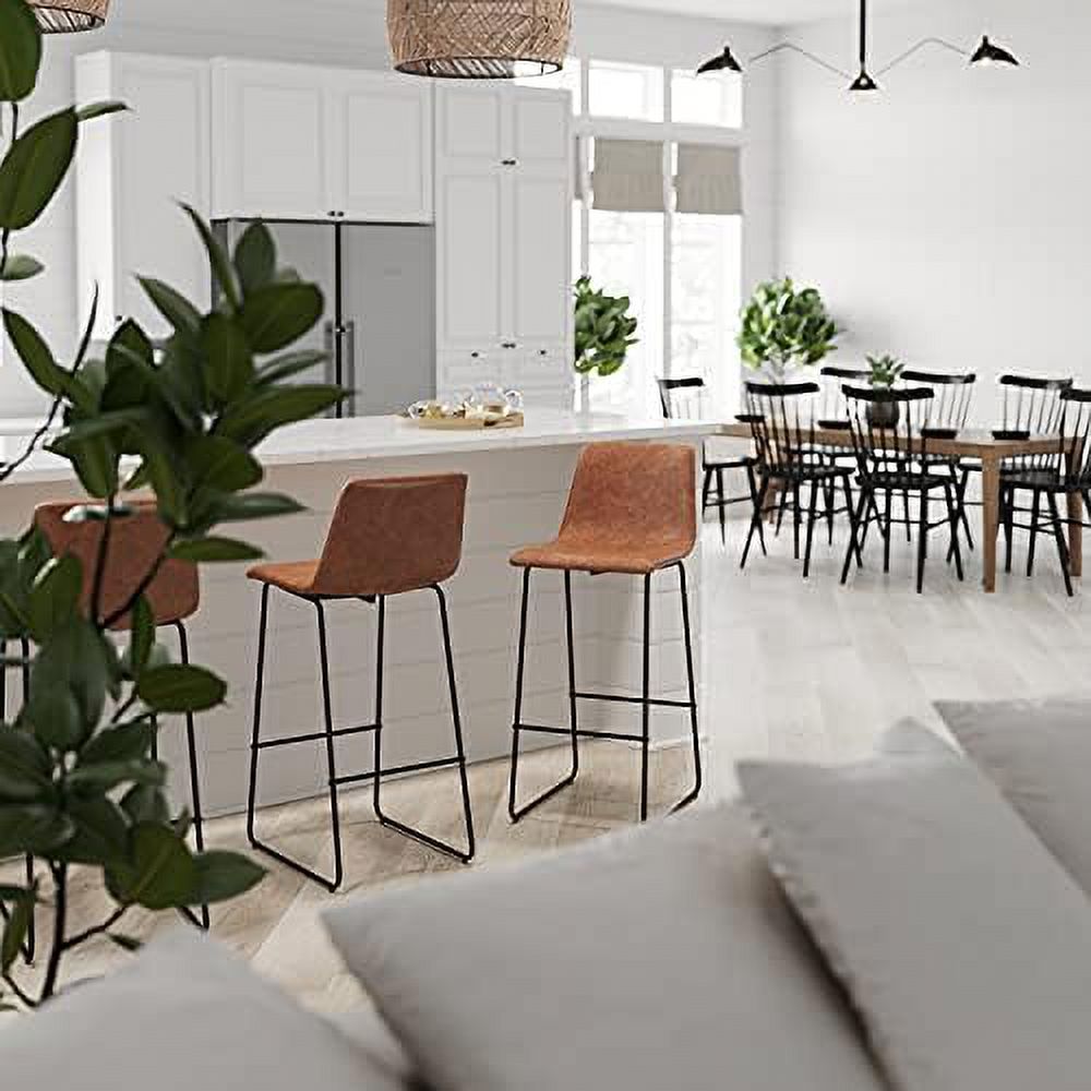 Light Brown Faux Leather Bucket Seat Stools J8516