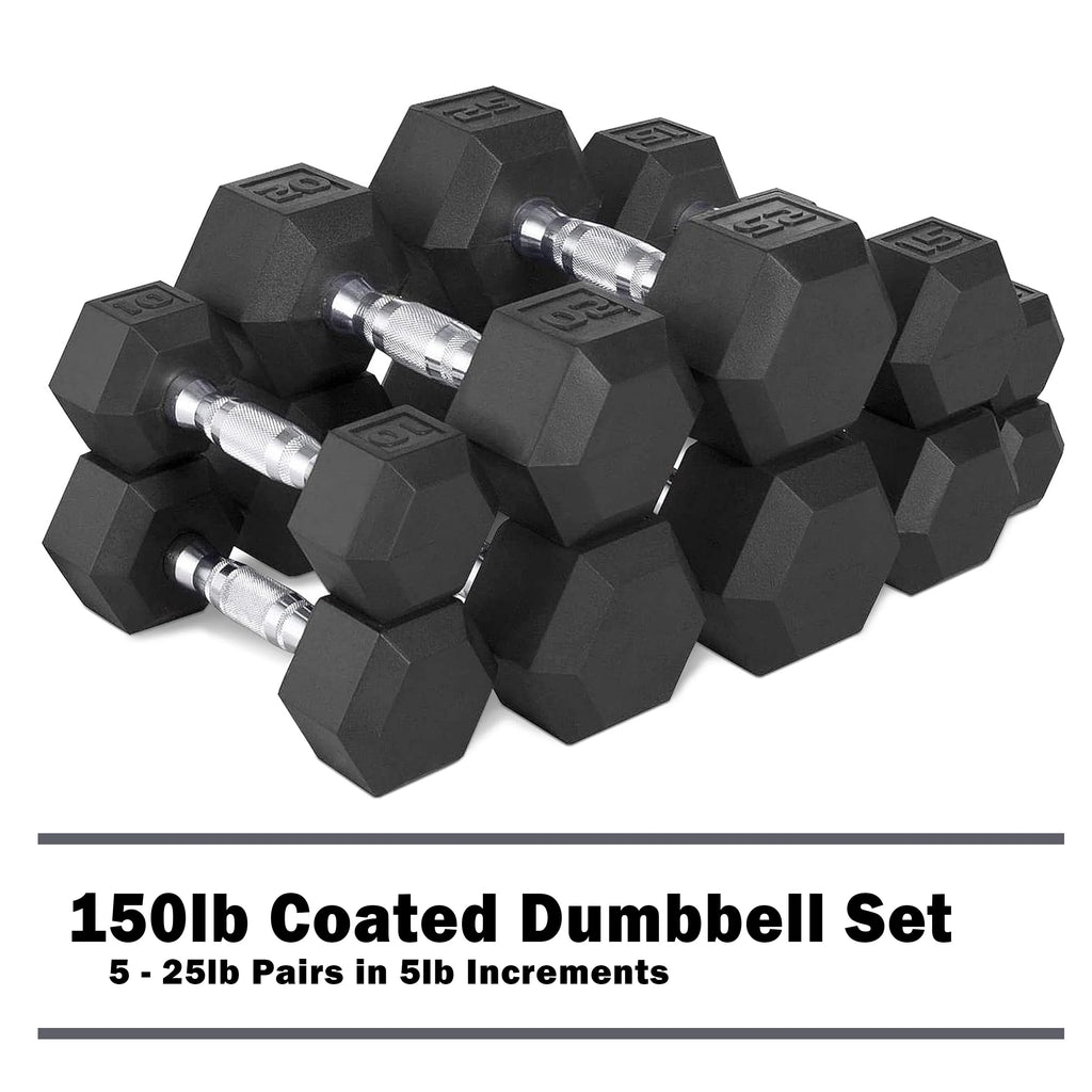 150lb Rubber Hex Dumbbell Set I77814